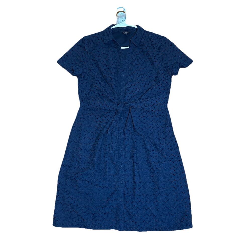 Talbots Navy Blue Eyelet Lace Shirt Pencil Dress-Lined-12P